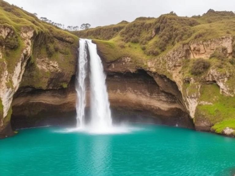 Stunning waterfall with turquoise water during a New Zealand travel itinerary road trip adventure