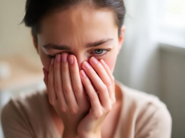 Woman experiencing emotional distress during EMDR therapy treatment for trauma and PTSD recovery